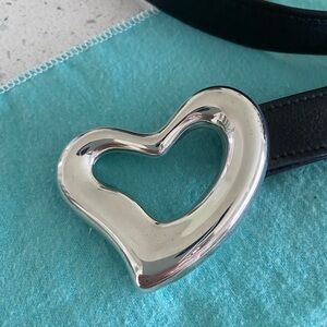 Tiffany & Co. Elsa Peretti Sterling Silver Open Heart Leather Belt